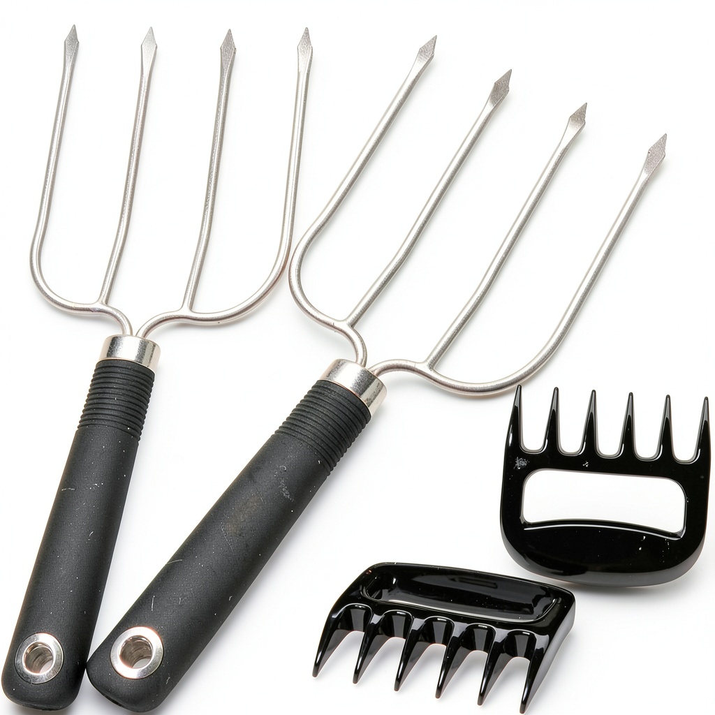MTNZXZ meat fork being used to lift a roasted turkey