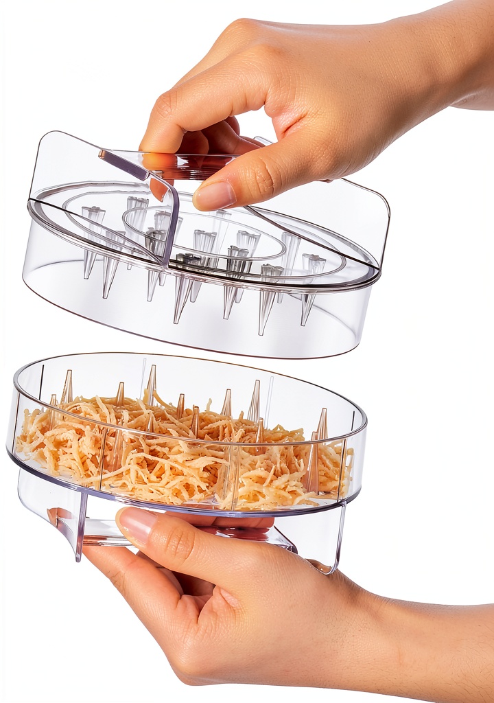 'MANBA Clear Plastic Kitchen Shredder in action'