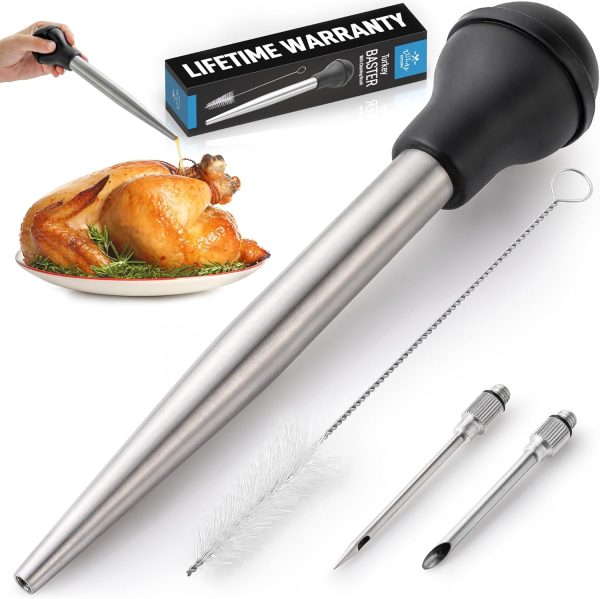 Zulay Kitchen Stainless Steel Turkey Baster Dual Needle 5.5oz Classic-0