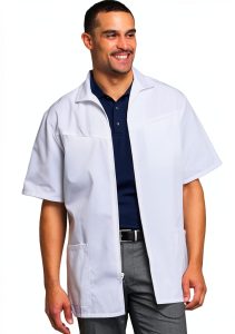CHEROKEE Mens Zip Front Jacket White Scrub Coat with Chest Pockets-0
