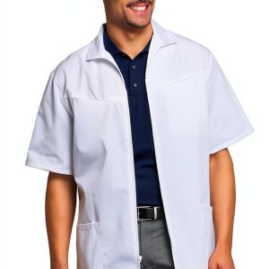 CHEROKEE Mens Zip Front Jacket White Scrub Coat with Chest Pockets-0