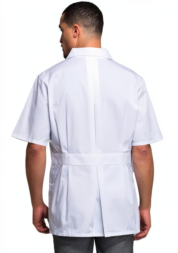 CHEROKEE Mens Zip Front Jacket White Scrub Coat with Chest Pockets-2
