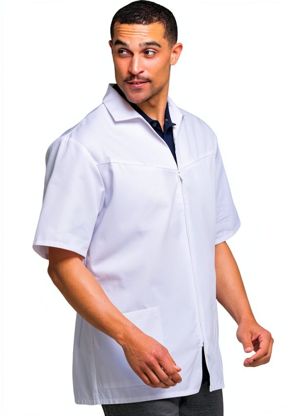 CHEROKEE Mens Zip Front Jacket White Scrub Coat with Chest Pockets-3
