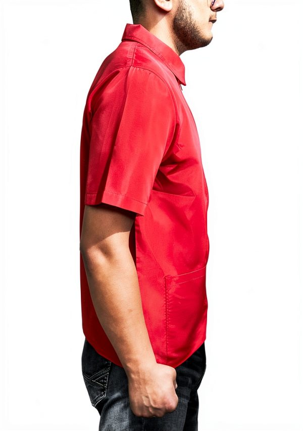 Professional Barber Jacket Red Half Sleeve by Abu Talha Lightweight-1