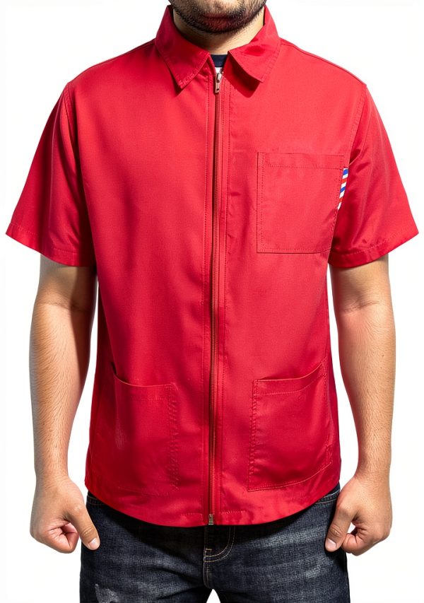 Professional Barber Jacket Red Half Sleeve by Abu Talha Lightweight-0