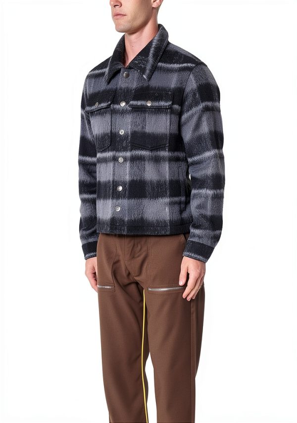 mnml Men's Brushed Flannel Jacket - Multi-Color Plaid, Black/Grey-1