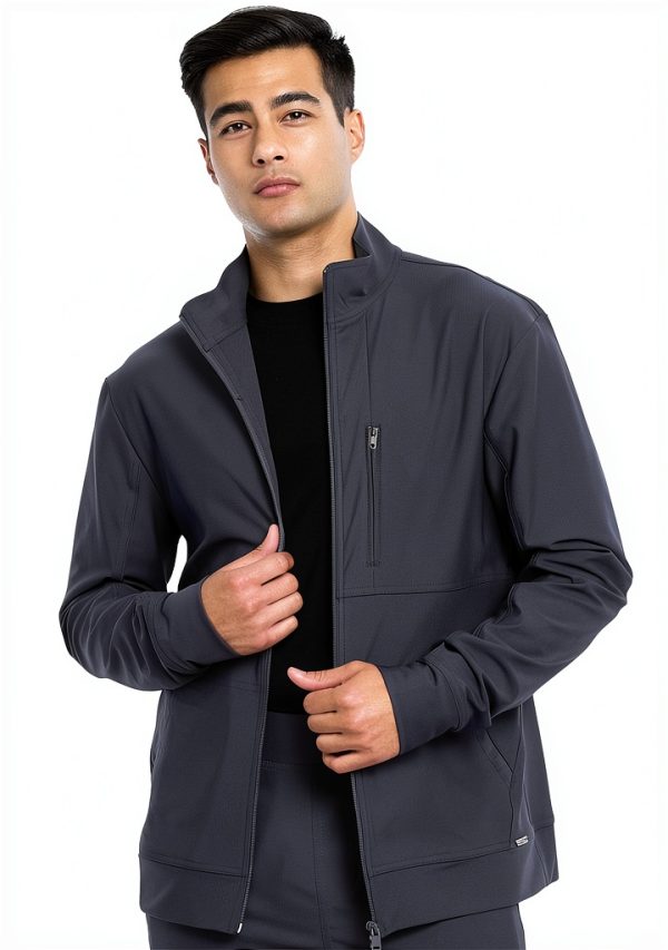 Cherokee Mens Scrub Jacket with Collar, Zipper Front & 4 Pockets-0