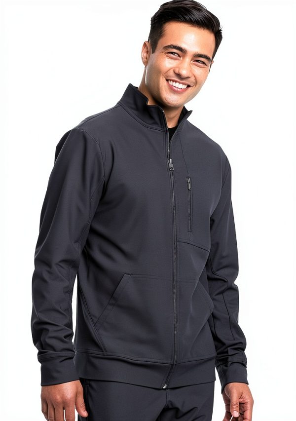 Cherokee Mens Scrub Jacket with Collar, Zipper Front & 4 Pockets-3