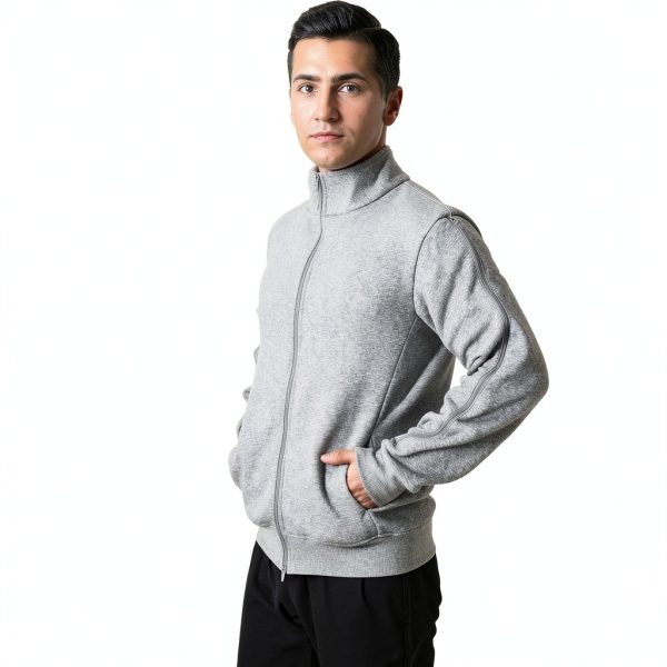 Mens Sherpa Lined Dialysis Jacket CEBIL Gray Stand Collar Zip Access-4