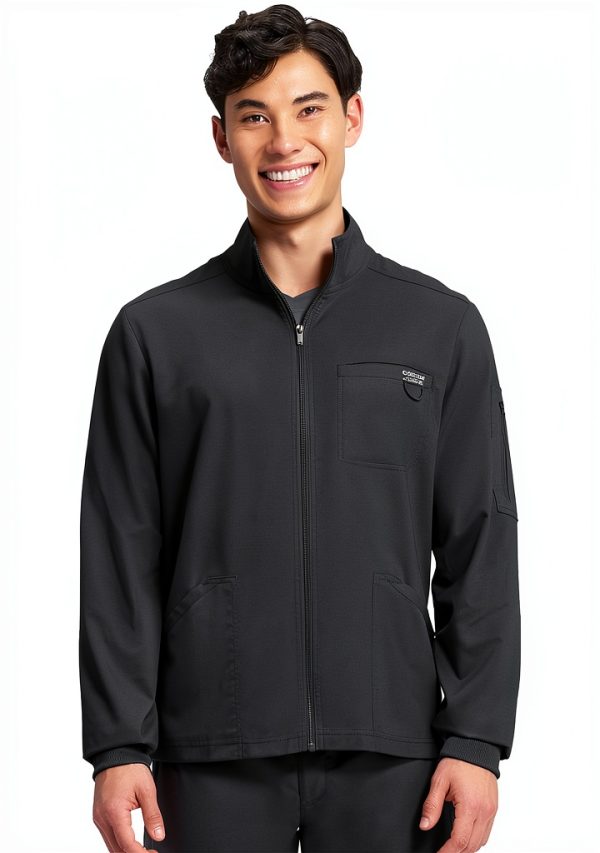 Cherokee Scrub Jacket Men's Zip Front Jacket with 5 Pockets, Bungee Loop, Rib-Knit Cuffs, Soft 2-Way Stretch Fabric - WW320-0