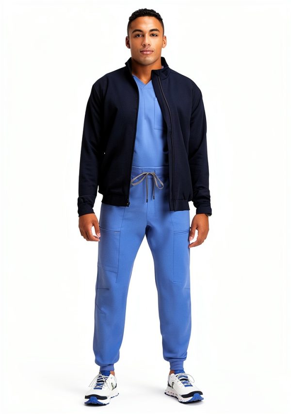 Fabletics Men's Foundation Scrub Jacket MotionTech Lightweight Navy-3