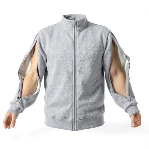 Mens Sherpa Lined Dialysis Jacket CEBIL Gray Stand Collar Zip Access-1