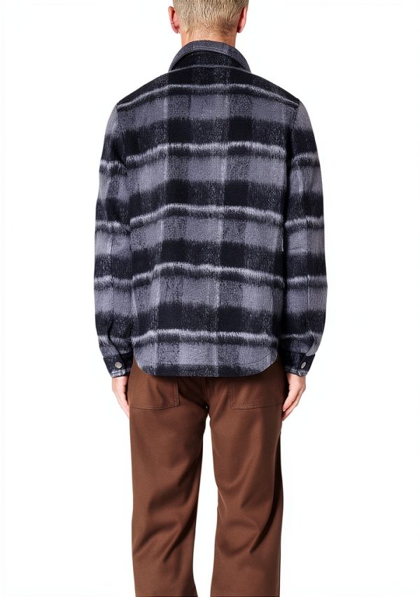 mnml Men's Brushed Flannel Jacket - Multi-Color Plaid, Black/Grey-3