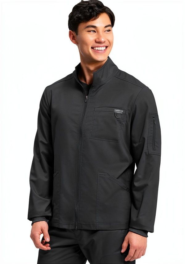 Cherokee Scrub Jacket Men's Zip Front Jacket with 5 Pockets, Bungee Loop, Rib-Knit Cuffs, Soft 2-Way Stretch Fabric - WW320-1