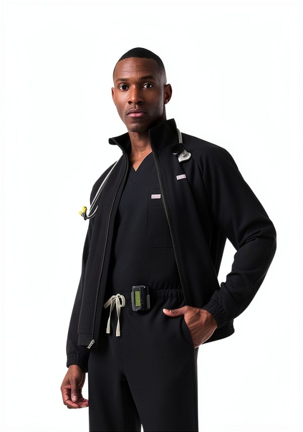 FIGS Cobaki Scrub Jacket Men 5 Pockets Lining Comfort Black-3