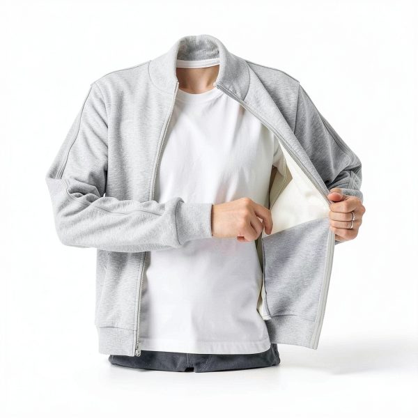 Mens Sherpa Lined Dialysis Jacket CEBIL Gray Stand Collar Zip Access-2