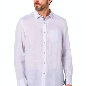 Johnston Murphy Slub Linen Scrub Jacket with Pocket & Contrast Trim-0