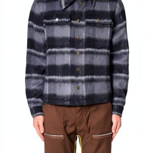 mnml Men's Brushed Flannel Jacket - Multi-Color Plaid, Black/Grey-0