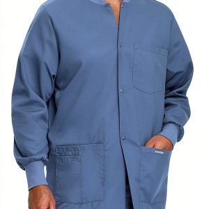 Landau mens Relaxed Fit 5-Pocket Snap-Front Scrub Jacket Large Grape-0