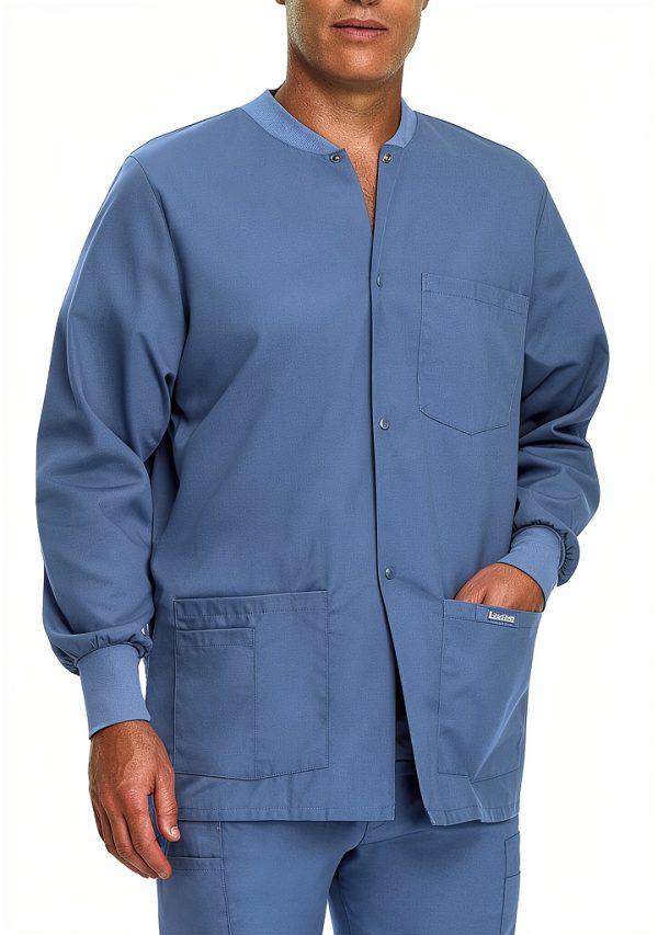 Landau mens Relaxed Fit 5-Pocket Snap-Front Scrub Jacket Large Grape-0